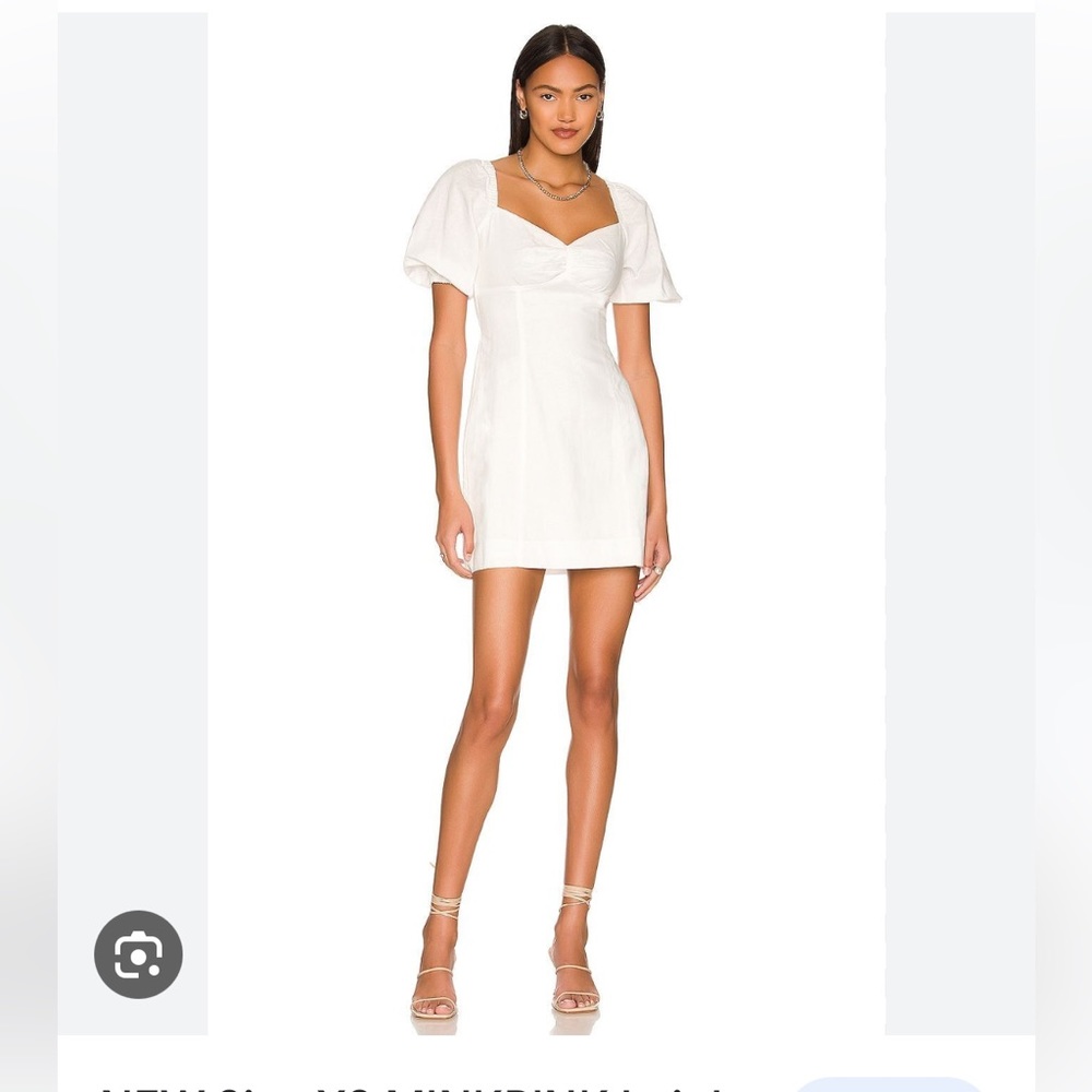 {MINKPINK} Linen White Puff Sleeve Dress